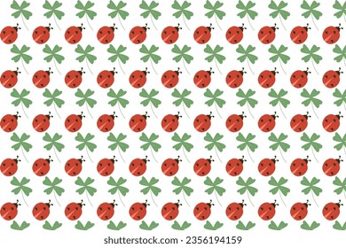 cute red ladybug vector pattern and clover leaf