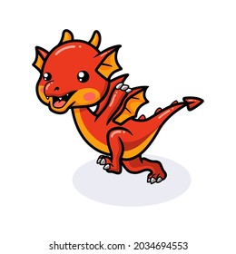 Cute red little dragon cartoon running
