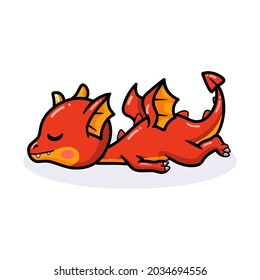 Cute red little dragon cartoon sleeping