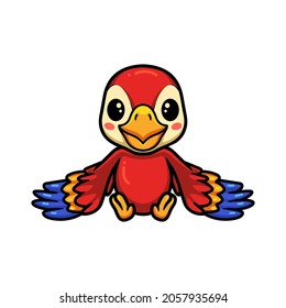 Cute red little parrot cartoon sitting