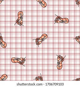 Cute red lobster cartoon seamless vector pattern. Hand drawn crustacean shellfish tile. All over print for shell blog, nautical graphic, sea life home decor.