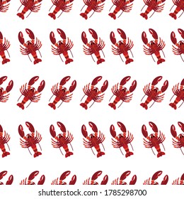 Cute red lobster hand drawn illustration seamless pattern on white background 
