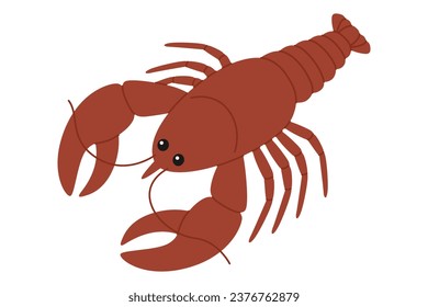 Cute red lobster. Sea and ocean animal. Underwater life. Childish crayfish character. Vector flat illustration isolated on white background