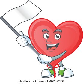 cute red love balloon cartoon character design holding a flag