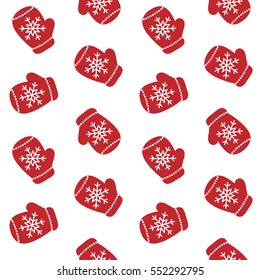 cute red mittens with snowflakes glove pattern seamless vector
