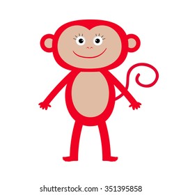 Cute red monkey. Isolated. Baby illustration. White background. Greeting card  Flat design Vector illustration
