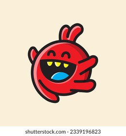 a cute red monster with a big smile, who is running