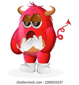 Cute red monster with bored expression. Perfect for kids, small business or e-Commerce, merchandise and sticker, banner promotion, blog or vlog channel