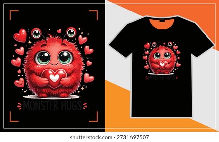 Design de personagem monstro vermelho bonito exibido em uma camiseta preta mockup