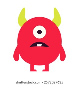 Cute red monster icon. Happy Halloween. Cartoon kawaii funny boo character. Colorful silhouette monsters. Funny sad face. Eyes, teeth, horns, hands. Flat design. Childish style White background Vector