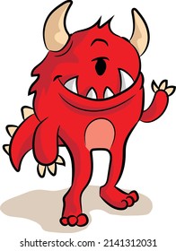 Cute Red Monster Illustration. Isolated background