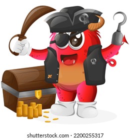 Cute red monster pirate character. Perfect for kids, small business or e-Commerce, merchandise and sticker, banner promotion, blog or vlog channel