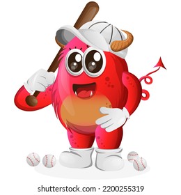 Cute red monster playing baseball. Perfect for kids, small business or e-Commerce, merchandise and sticker, banner promotion, blog or vlog channel