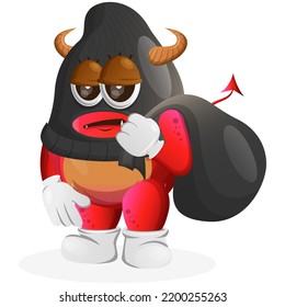 Cute red monster thief. Perfect for kids, small business or e-Commerce, merchandise and sticker, banner promotion, blog or vlog channel