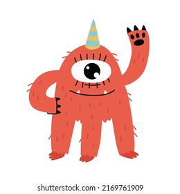 A cute red monster. Vector illustration