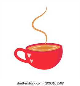 Mugre roja y dulce para el café o el té. Desayuno matutino ligero - café con crema. Vajilla aislada en un fondo transparente. Hora del café. Vector para embalaje de diseño, menú, internet, logotipo de café.