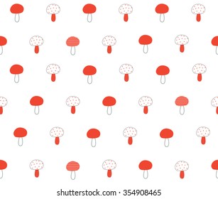 Cute red mushroom design on white background pattern seamless wallpaper. Vector image
