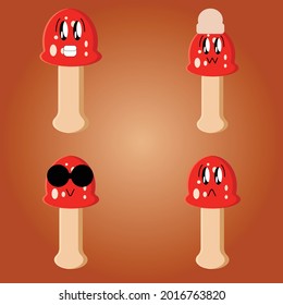 Cute of red mushroom set