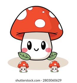 cute red mushroom with two little mushroom front vector illustrator