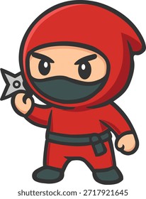 Lindo Ninja rojo Chibi Clipart, personaje de dibujos animados con Shuriken en la mano