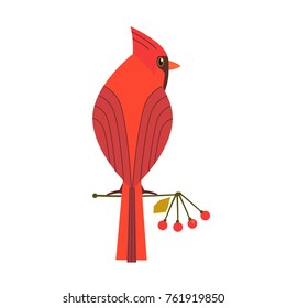 Cute Red Northern cardinal icon. Comic simple flat cartoon. 