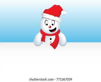 Cute red nose Snowman, standing behind a blank sign, advertisement banner. 
Layered and easy to customize. 
Check out my christmas set for more.