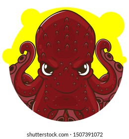 cute red octopus avatar with yellow background