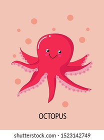 Cute red octopus cartoon vector