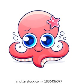 Cute red octopus cartoon vector Sketch Stock Illustration On A Background. For Design, Decoration, Logo.