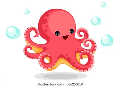 Cute red octopus cartoon vector