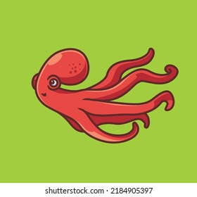 cute red octopus rum away. isolated cartoon animal nature illustration. Flat Style Sticker Icon Design Premium Logo vector. Mascot Character