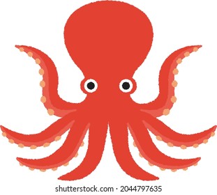 Cute red octopus. Vector animal illustration isolated on a white background.