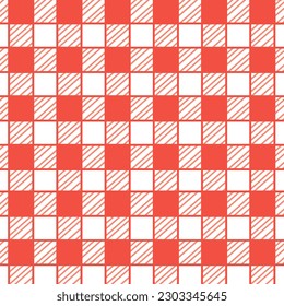 Patrón de Tartán de comprobación de la placa naranja roja corta. Ilustración de caracteres de la tarjeta de concepto de textura de tela de mosaico controlado