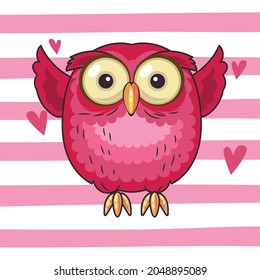 cute red owl character vector	
