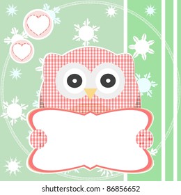 cute red owl holding empty blank sign vector