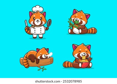 Cute Red Panda Activites  Character Vector Design Illustrations Pack