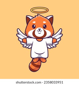 Cute Red Panda Angel Flying Cartoon Vector Icon Illustration. Animal Holiday Icon Concept Isolated Premium Vector. Flat Cartoon Style