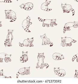 Cute red panda animal cartoon doodle vector seamless pattern