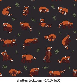 Cute red panda animal cartoon doodle vector seamless pattern