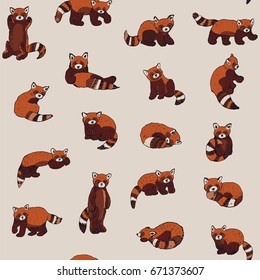 Cute red panda animal cartoon doodle vector seamless pattern