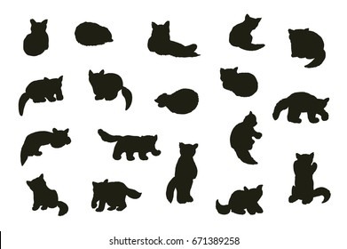 Cute Red Panda Animal Cartoon Doodle Silhouette Vector Illustrations Set