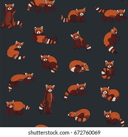 Cute red panda animal cartoon doodle vector seamless pattern