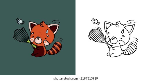 Cute Red Panda Athlete Clipart for Coloring Page and Illustration. Happy Animal Sportsman. Vector Illustration of a Kawaii Animal for Stickers, Prints for Clothes, Baby Shower, Coloring Pages.
 svg
