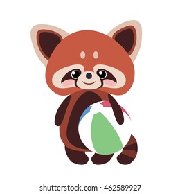 Cute red panda with a ball
