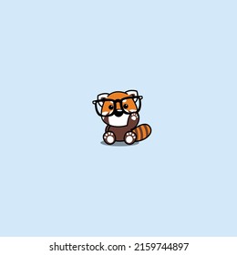 Cute red panda with big glasses cartoon, vector illustration
