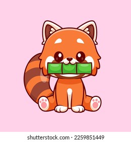 Ilustración de Icono del vector de dibujos animados Cute Red Panda Bite. Concepto de icono de la naturaleza animal Vector Premium aislado. Estilo de dibujo plano