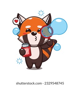 cute red panda blowing bubbles cartoon vector illustration.