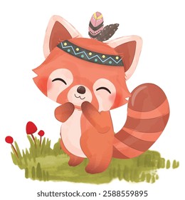 cute Red Panda Boho animal with hat and scarf