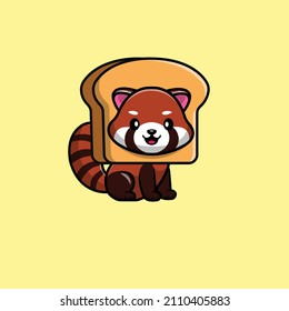 Cute Red Panda Bread Hat Cartoon Vector Icon Illustration. Animal Food Icon Concept Isolated Premium Vector. Flat Cartoon Style