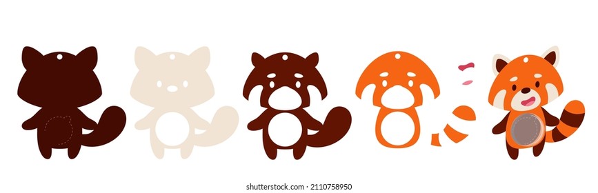 Cute red panda candy ornament. Layered paper decoration treat holder for dome. Hanger for sweets, candy for birthday, baby shower, halloween, christmas. Print, cut out, glue. Vector stock illustration